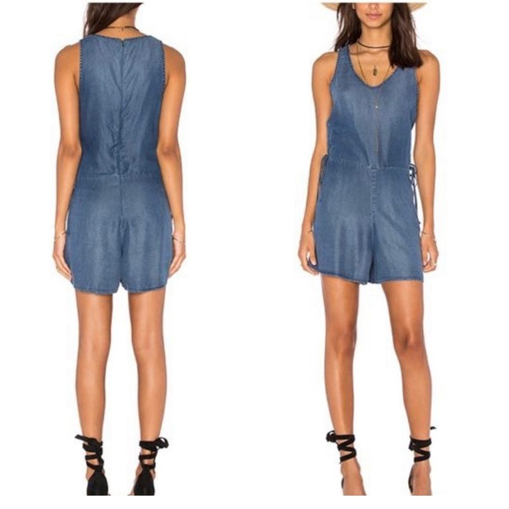 Monroe lace up denim romper NWT